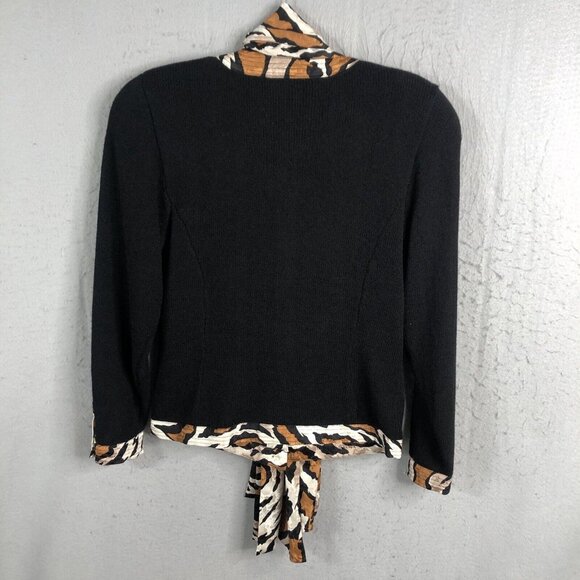Vintage Anne Crimmins  Sweater Womens Small Black Cheetah Print Career Scarf 80s - Picture 3 of 16
